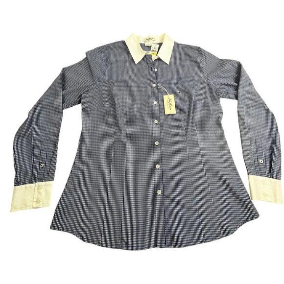 Van Heusen Other - Van Heusen Shirt Men Large Blue Gingham Check Fitted Long Sleeve Button Down Top